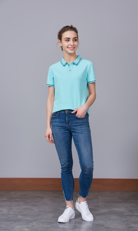 夏季玉綠男女同款絲綢質感透氣翻領商務POLO衫/T恤衫-1898#