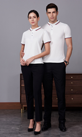 夏季白色男女同款滌棉翻領休閑T恤衫/Polo衫-2788#