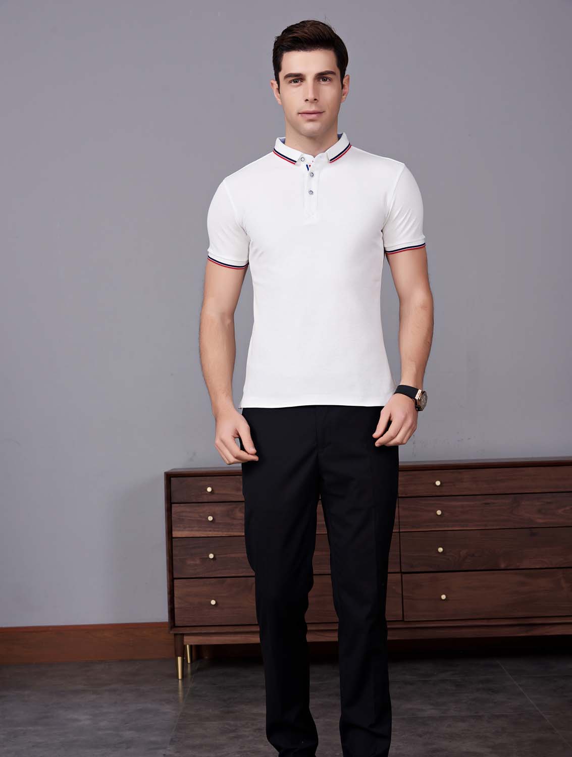 夏季白色男女同款滌棉翻領休閑T恤衫/Polo衫-2788#