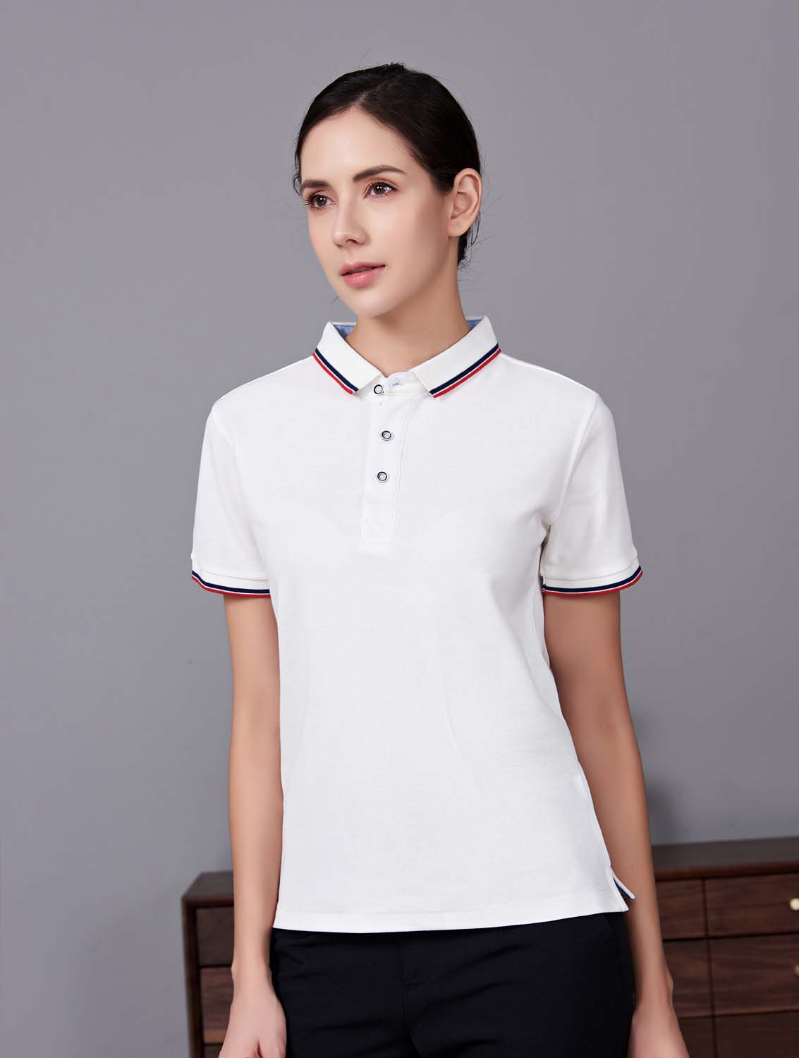 夏季白色男女同款滌棉翻領休閑T恤衫/Polo衫-2788#