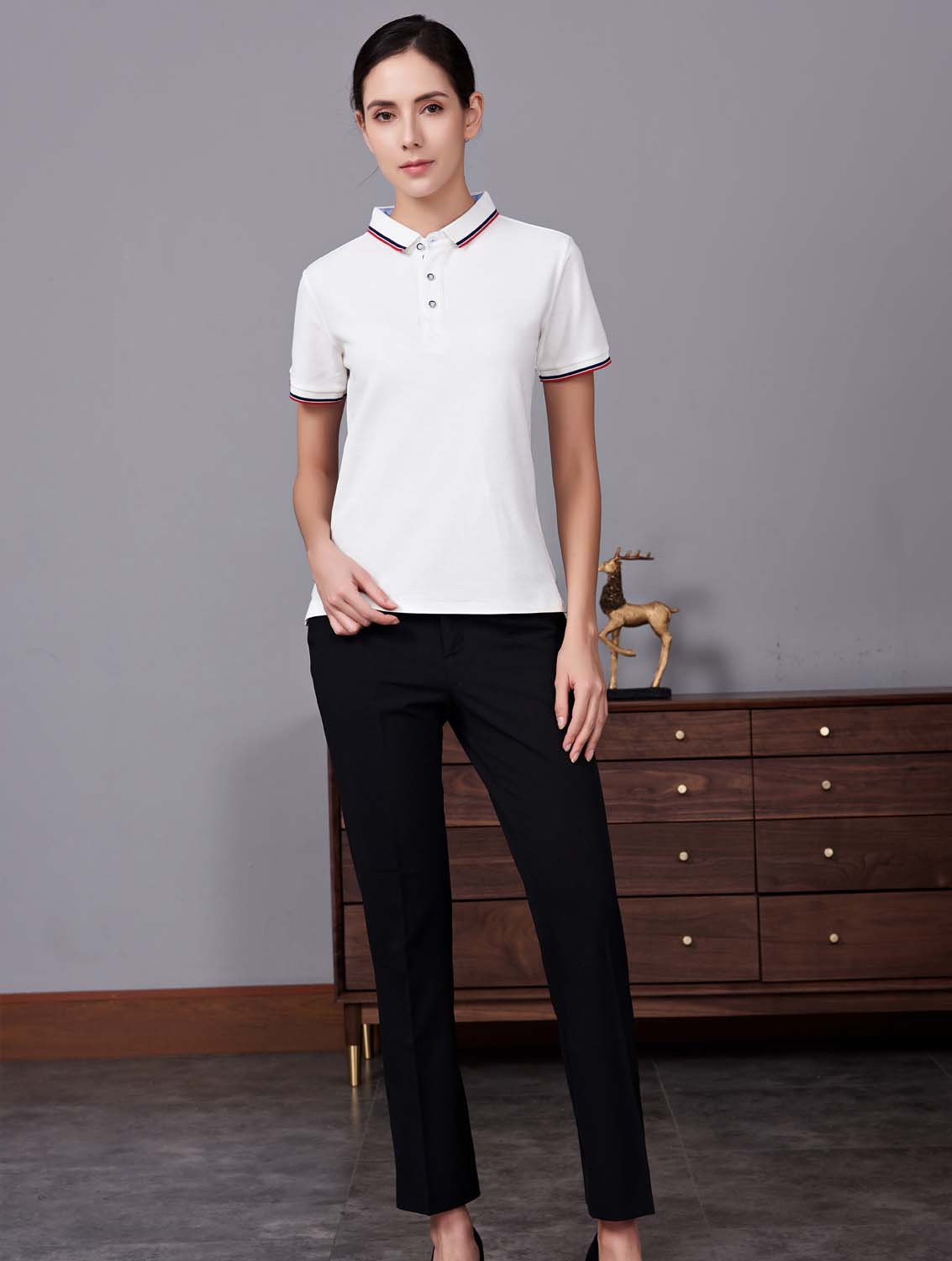 夏季白色男女同款滌棉翻領休閑T恤衫/Polo衫-2788#