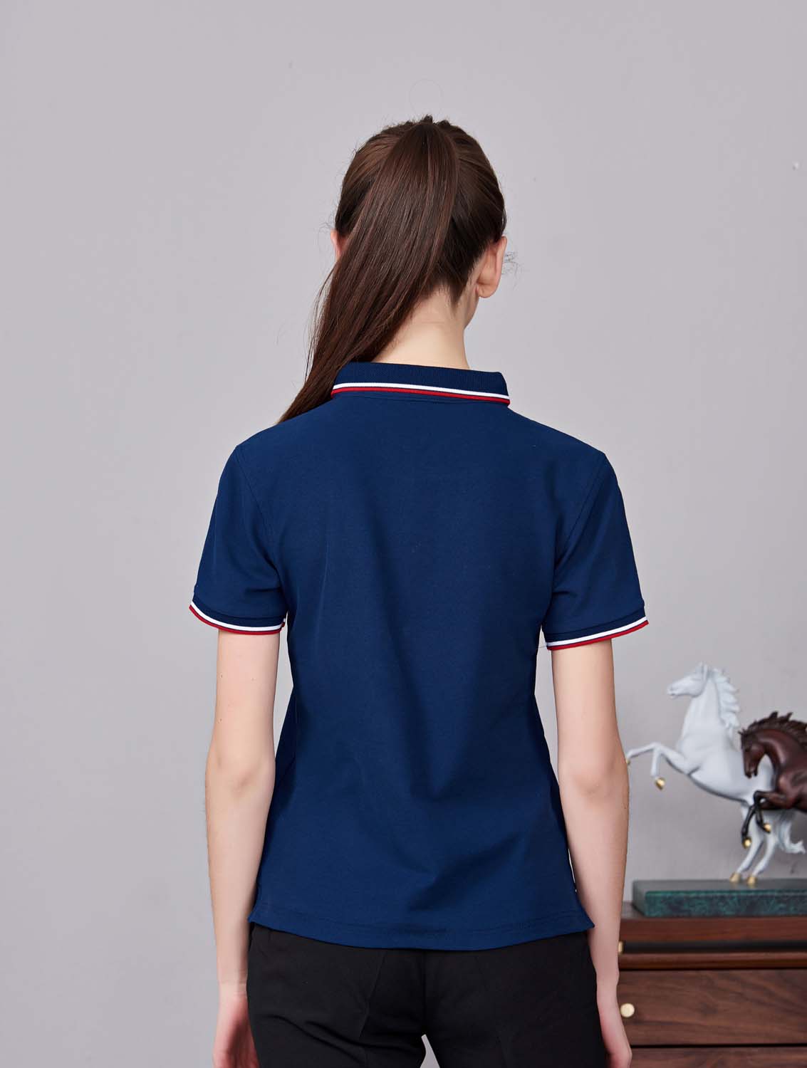 夏季藏藍色男女同款滌棉短袖翻領時尚T恤衫/polo衫-2788#