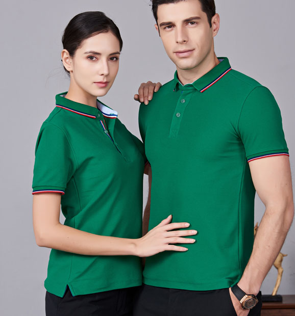 夏季草綠色男女同款滌棉短袖翻領(lǐng)時(shí)尚T恤衫/polo衫-2788#