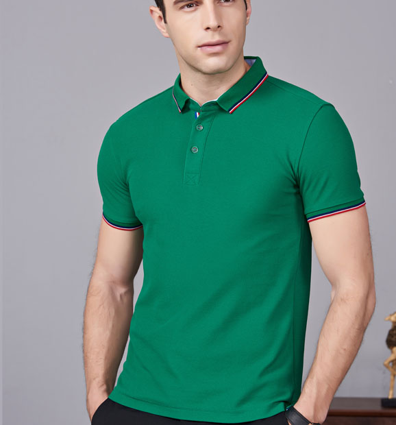 夏季草綠色男女同款滌棉短袖翻領(lǐng)時(shí)尚T恤衫/polo衫-2788#