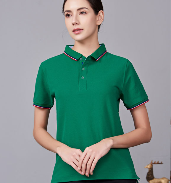 夏季草綠色男女同款滌棉短袖翻領(lǐng)時(shí)尚T恤衫/polo衫-2788#