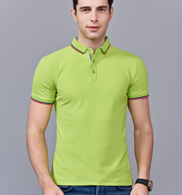 夏季果綠色男女同款滌棉短袖翻領時尚T恤衫/polo衫-2788#
