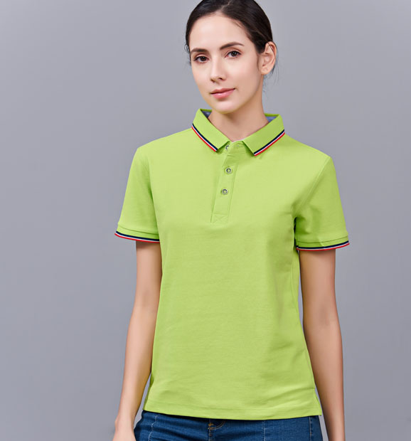 夏季果綠色男女同款滌棉短袖翻領時尚T恤衫/polo衫-2788#