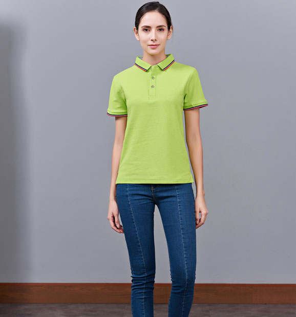 夏季果綠色男女同款滌棉短袖翻領時尚T恤衫/polo衫-2788#