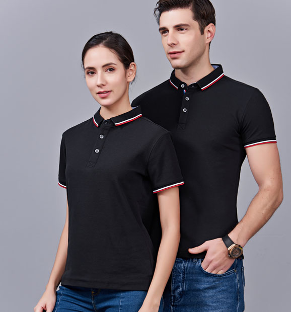 夏季黑色男女同款滌棉短袖翻領時尚T恤衫/polo衫-2788#