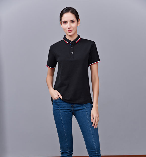 夏季黑色男女同款滌棉短袖翻領時尚T恤衫/polo衫-2788#