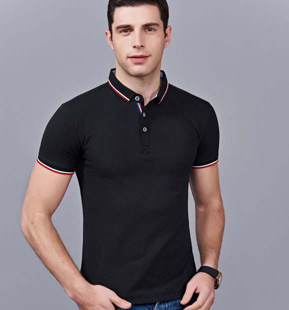 夏季黑色男女同款滌棉短袖翻領時尚T恤衫/polo衫-2788#