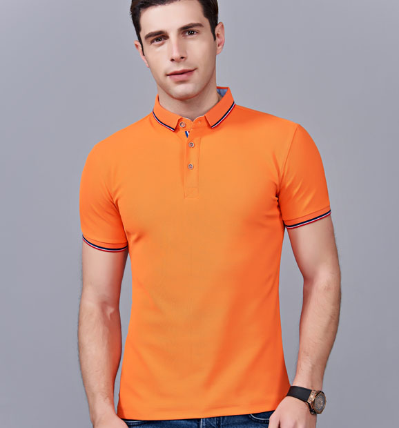 夏季橘色男女同款滌棉短袖翻領時尚T恤衫/polo衫-2788#