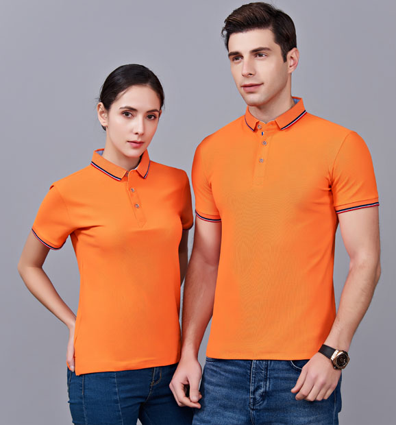 夏季橘色男女同款滌棉短袖翻領時尚T恤衫/polo衫-2788#