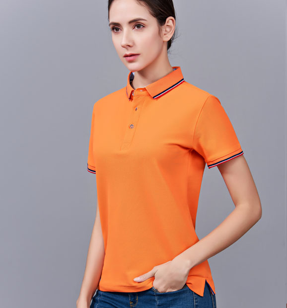 夏季橘色男女同款滌棉短袖翻領時尚T恤衫/polo衫-2788#