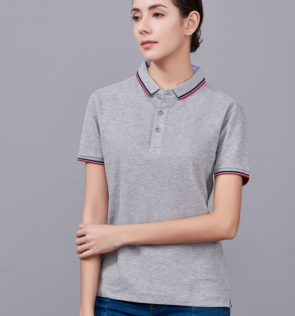 夏季麻灰色男女同款滌棉短袖翻領時尚T恤衫/polo衫-2788#