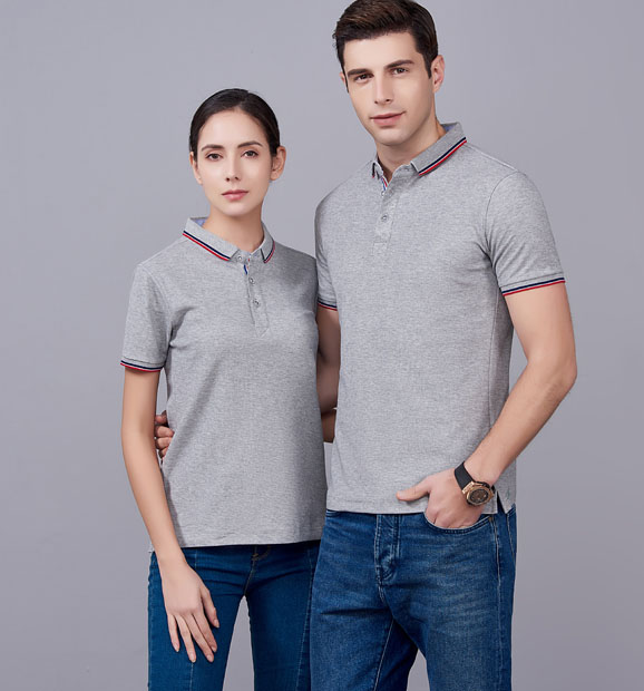 夏季麻灰色男女同款滌棉短袖翻領時尚T恤衫/polo衫-2788#