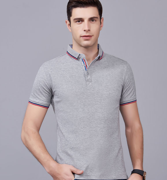 夏季麻灰色男女同款滌棉短袖翻領時尚T恤衫/polo衫-2788#