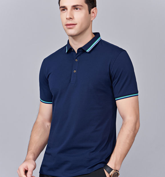 夏季藏藍色男女同款冰瓷棉短袖翻領(lǐng)時尚T恤衫/polo衫-66531#