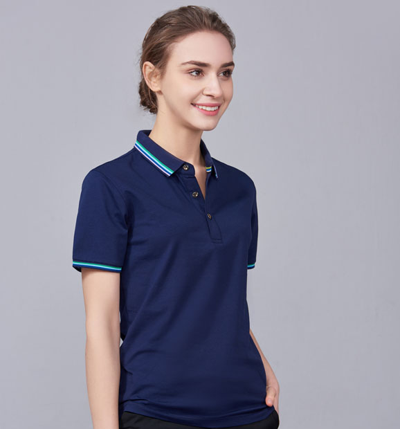 夏季藏藍色男女同款冰瓷棉短袖翻領(lǐng)時尚T恤衫/polo衫-66531#