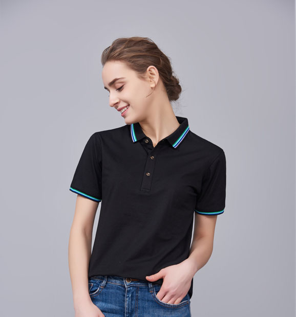 夏季黑色男女同款冰瓷棉短袖翻領時尚T恤衫/polo衫-66531#