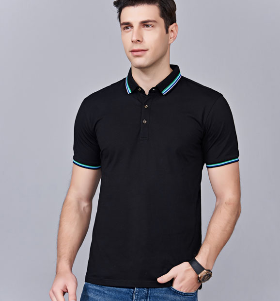 夏季黑色男女同款冰瓷棉短袖翻領時尚T恤衫/polo衫-66531#