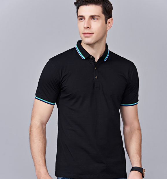 夏季黑色男女同款冰瓷棉短袖翻領時尚T恤衫/polo衫-66531#