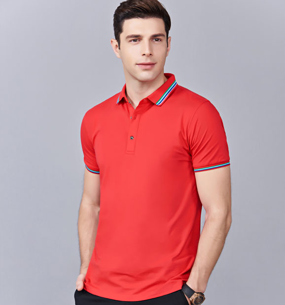 夏季紅色男女同款冰瓷棉短袖翻領時尚T恤衫/polo衫-66531#