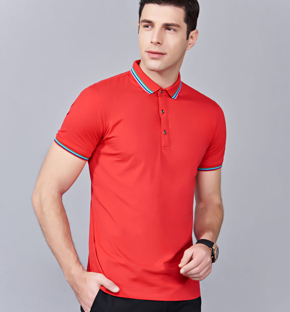 夏季紅色男女同款冰瓷棉短袖翻領時尚T恤衫/polo衫-66531#