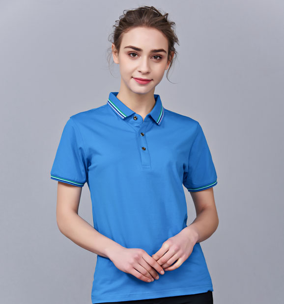 夏季湖藍(lán)色男女同款冰瓷棉短袖翻領(lǐng)時(shí)尚T恤衫/polo衫-66531#