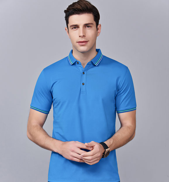 夏季湖藍(lán)色男女同款冰瓷棉短袖翻領(lǐng)時(shí)尚T恤衫/polo衫-66531#