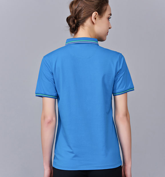 夏季湖藍(lán)色男女同款冰瓷棉短袖翻領(lǐng)時(shí)尚T恤衫/polo衫-66531#