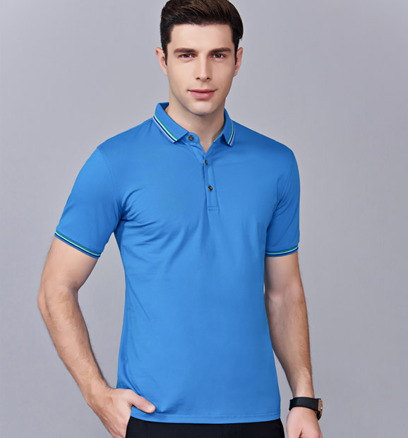 夏季湖藍(lán)色男女同款冰瓷棉短袖翻領(lǐng)時(shí)尚T恤衫/polo衫-66531#