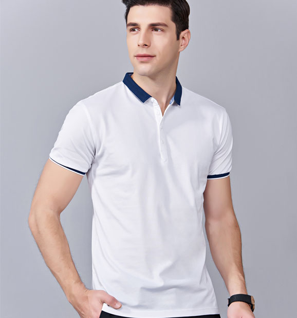 夏季白色男女同款滌棉短袖翻領(lǐng)時尚休閑T恤衫/馬球衫-85651#