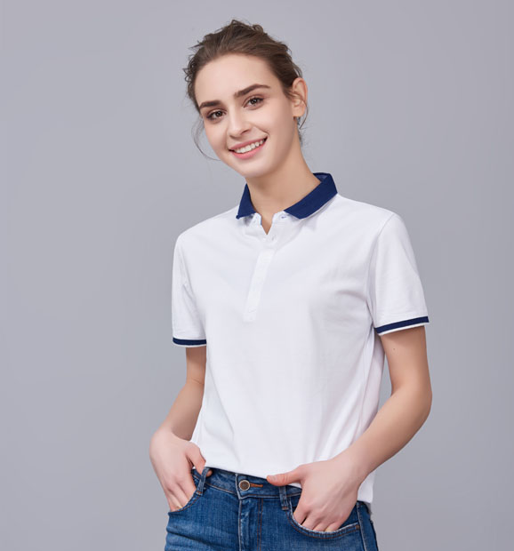 夏季白色男女同款滌棉短袖翻領(lǐng)時尚休閑T恤衫/馬球衫-85651#