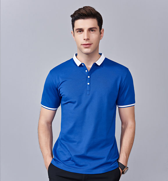 夏季寶藍色男女同款滌棉短袖翻領時尚休閑T恤衫/馬球衫-85651#