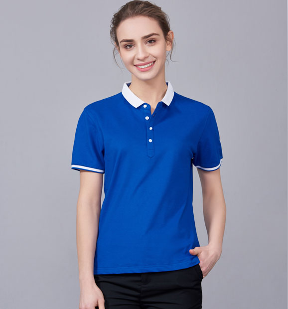 夏季寶藍色男女同款滌棉短袖翻領時尚休閑T恤衫/馬球衫-85651#