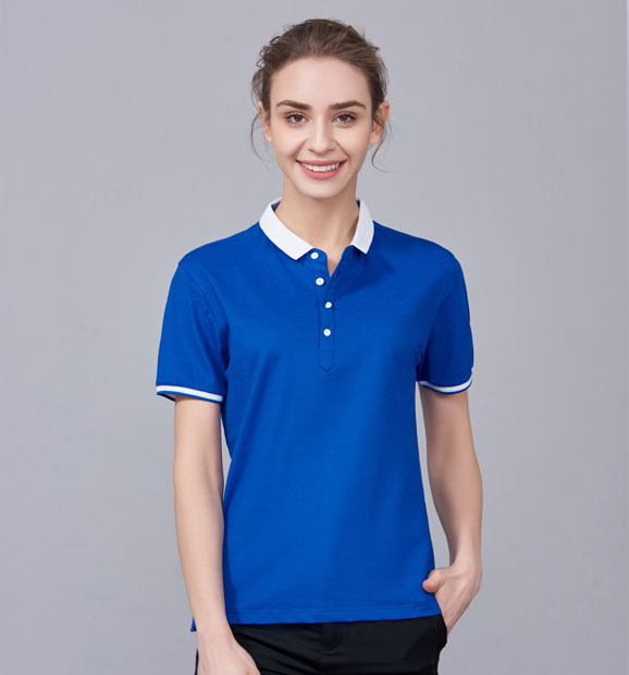 夏季寶藍色男女同款滌棉短袖翻領時尚休閑T恤衫/馬球衫-85651#