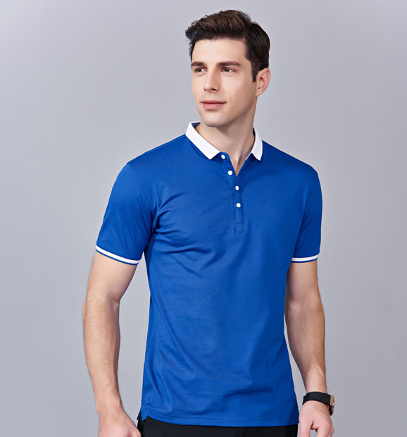 夏季寶藍色男女同款滌棉短袖翻領時尚休閑T恤衫/馬球衫-85651#