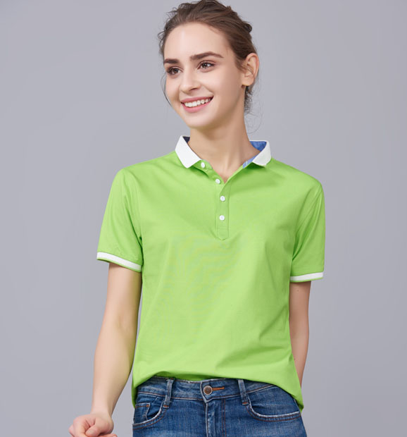 夏季果綠色男女同款滌棉短袖翻領時尚休閑T恤衫/馬球衫-85651#