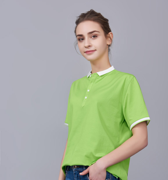 夏季果綠色男女同款滌棉短袖翻領時尚休閑T恤衫/馬球衫-85651#