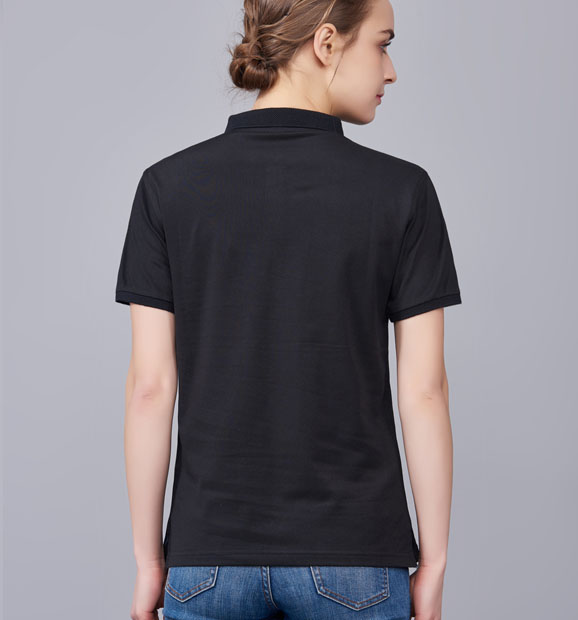 夏季黑色男女同款滌棉短袖翻領(lǐng)時(shí)尚休閑T恤衫/馬球衫-85651#