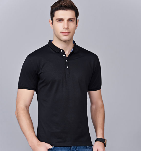 夏季黑色男女同款滌棉短袖翻領(lǐng)時(shí)尚休閑T恤衫/馬球衫-85651#