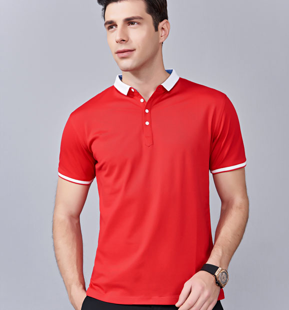 夏季紅色男女同款滌棉短袖翻領時尚休閑T恤衫/馬球衫-85651#