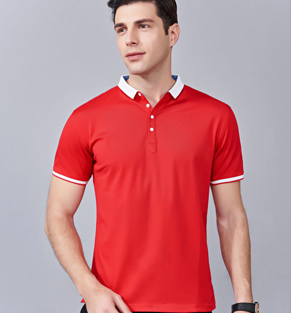 夏季紅色男女同款滌棉短袖翻領時尚休閑T恤衫/馬球衫-85651#