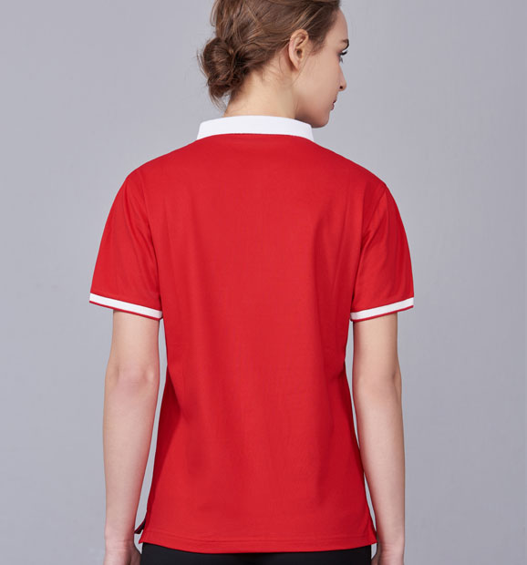 夏季紅色男女同款滌棉短袖翻領時尚休閑T恤衫/馬球衫-85651#