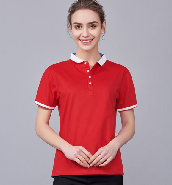 夏季紅色男女同款滌棉短袖翻領時尚休閑T恤衫/馬球衫-85651#