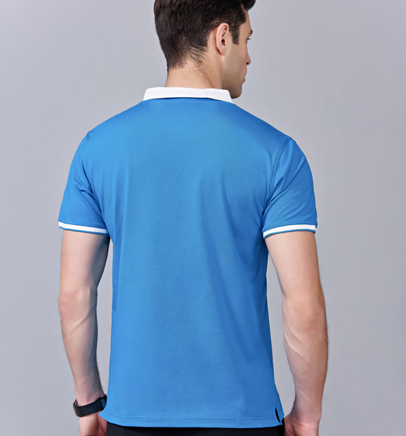 夏季湖藍色男女同款滌棉短袖翻領時尚休閑T恤衫/馬球衫-85651#