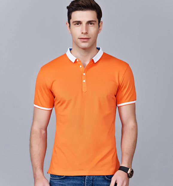 夏季橘色男女同款滌棉短袖翻領(lǐng)時(shí)尚休閑T恤衫/馬球衫-85651#