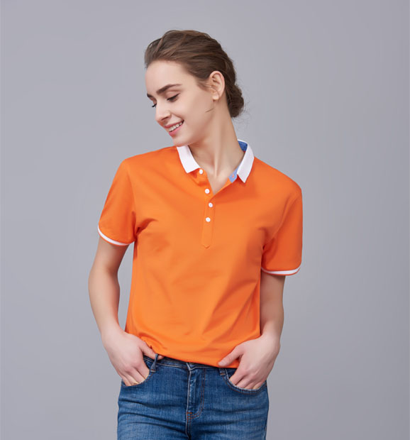 夏季橘色男女同款滌棉短袖翻領(lǐng)時(shí)尚休閑T恤衫/馬球衫-85651#