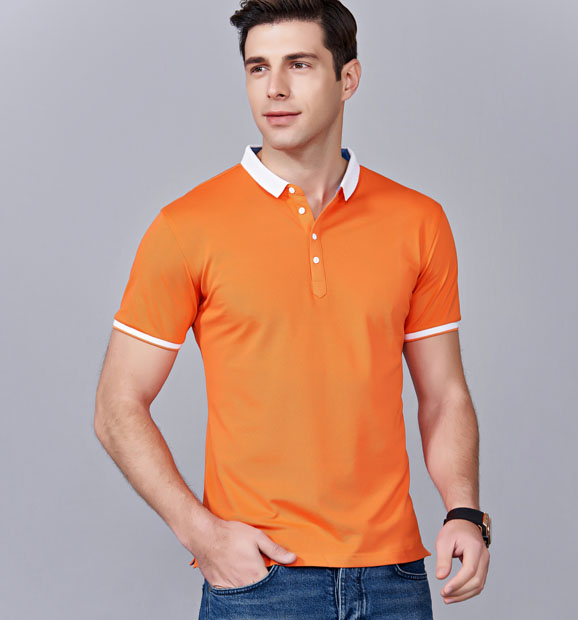 夏季橘色男女同款滌棉短袖翻領(lǐng)時(shí)尚休閑T恤衫/馬球衫-85651#